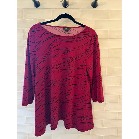 JM Collection Petite Large Magenta Zebra Print Tunic Top 3/4 Sleeve - Picture 2 of 4